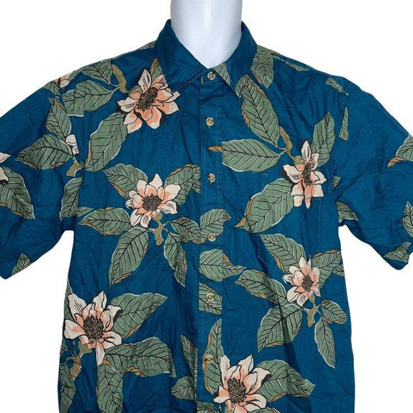 Cooke Street Vintage Y2K Blue Floral Leaf Hawaiian Button Front Shirt L - Picture 2 of 10